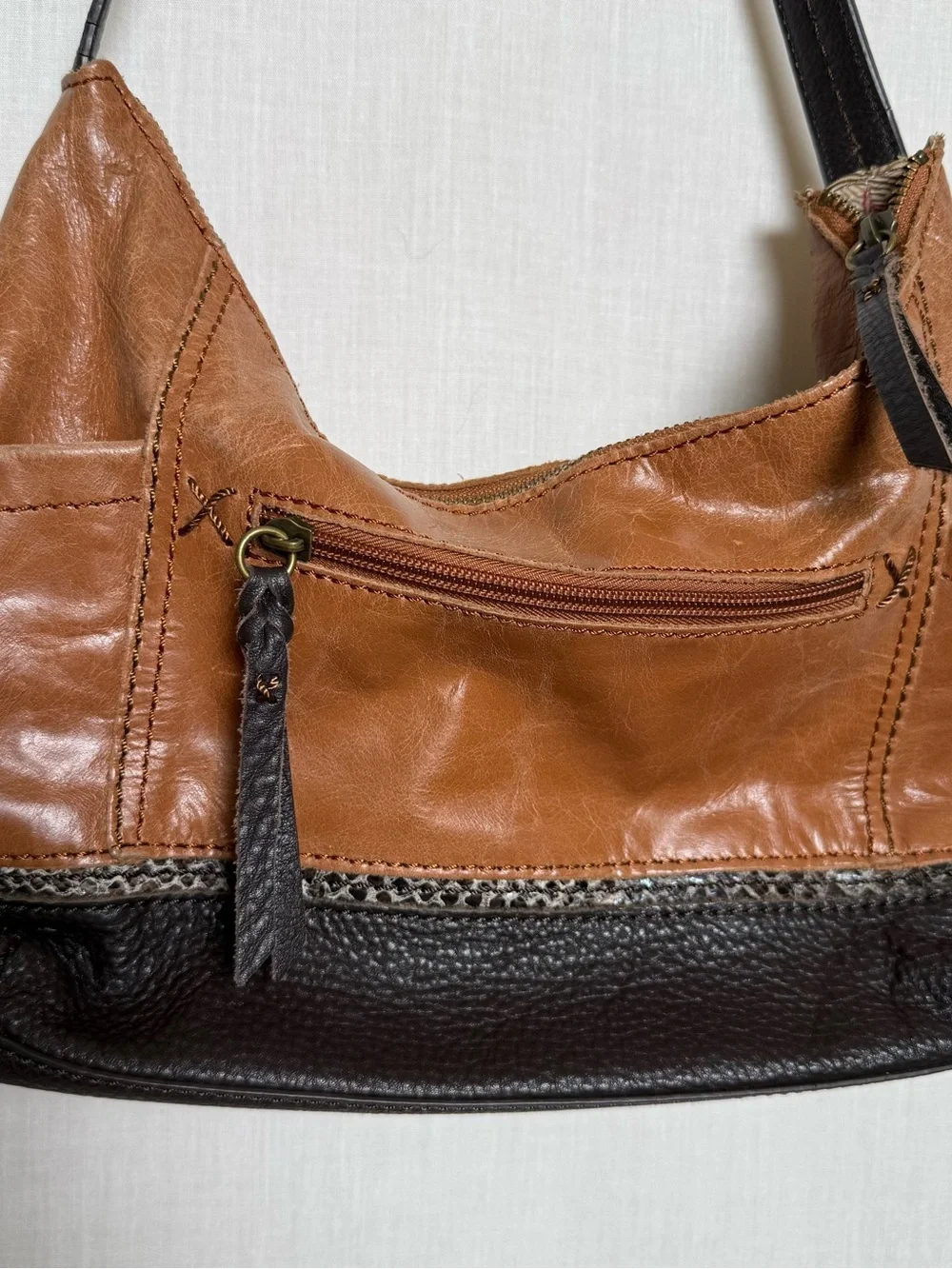 The Sak Leather Shoulder Bag Brown Black Y2K 90’s Colorblock Hobo Purse
